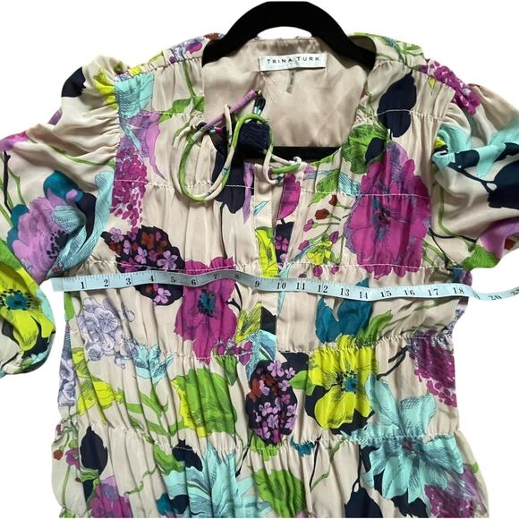 Trina Turk Silvery Floral Tiered Shift Dress Small - Picture 11 of 14